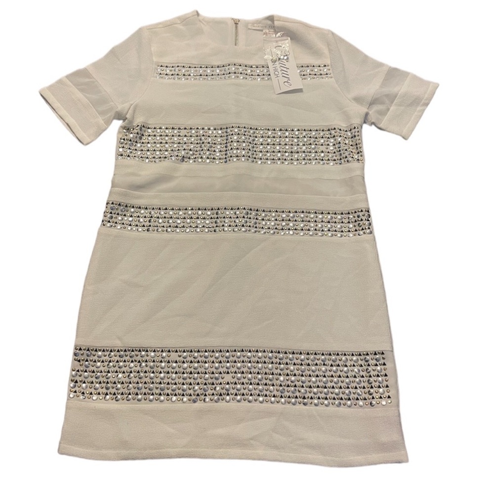 Endless Rose White Shift Dress with Silver Studded Stripes